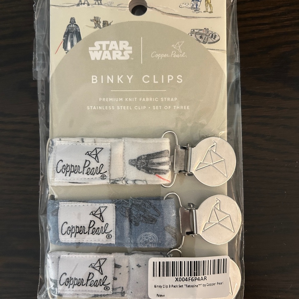 Copper Pearl Star Wars Binky Clips - Set of 3 in White and Gray